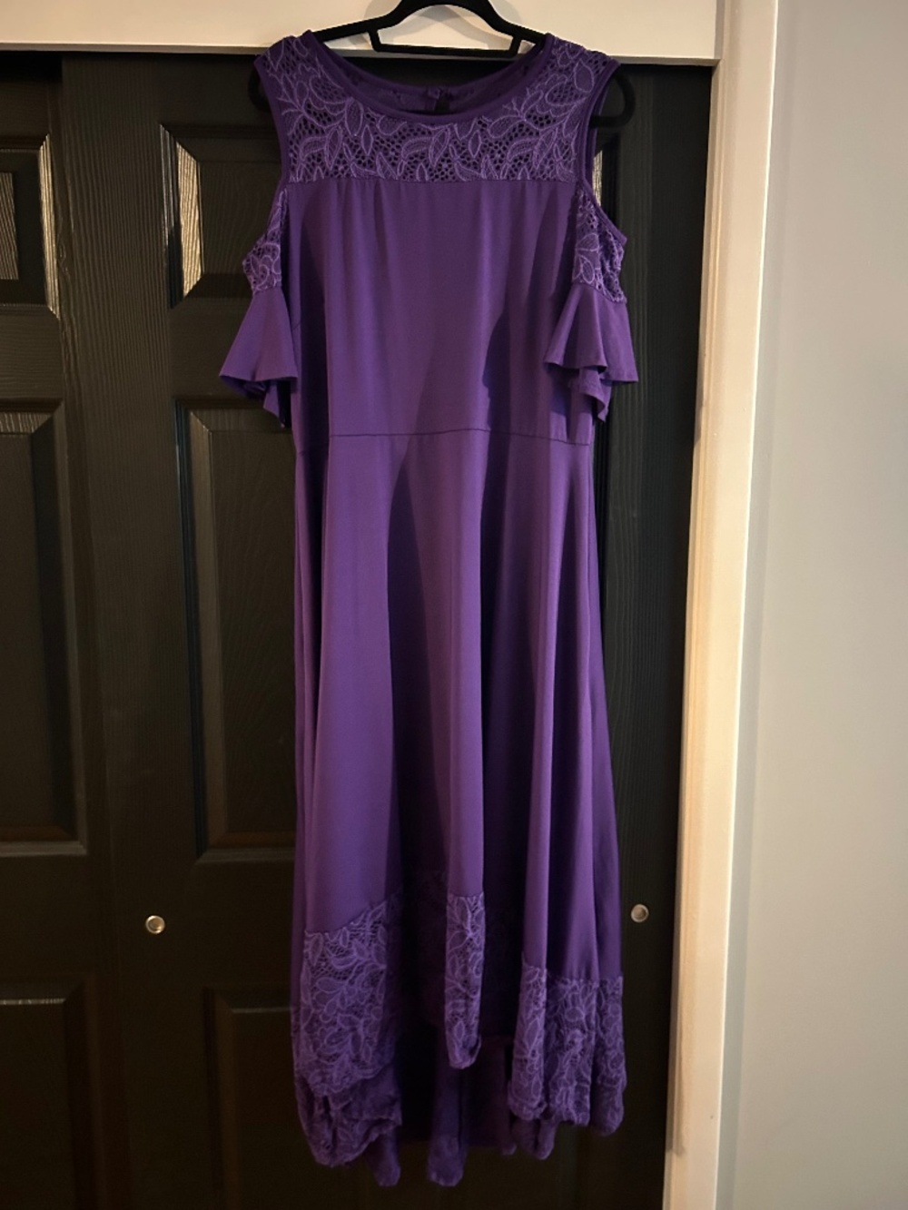 Purple Maxi Dress with Cold-Shoulder/Lace Design
